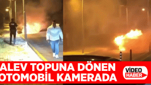 Alev topuna dönen otomobil kamerada