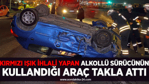 Kırmızı ışık ihlali yapan alkollü sürücünün kullandığı araç takla attı: O anlar kamerada